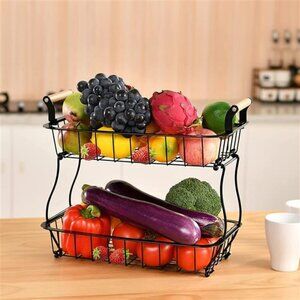 2 Tier Countertop Fruit Basket for Kitchen Vegetable Fruits Basket Bowl Stand